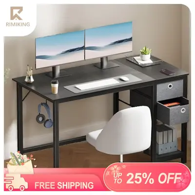 RIMIKING Vintage Compact Office Desk with Storage Drawer, Space-Saving Design, Durable Material, Ample Storage, Multiple Size...