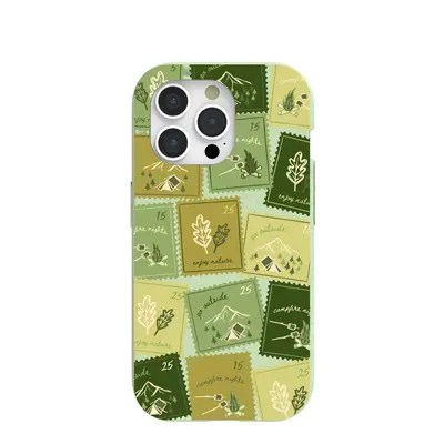 Sage Green Camp Stamps iPhone 15 Pro Case