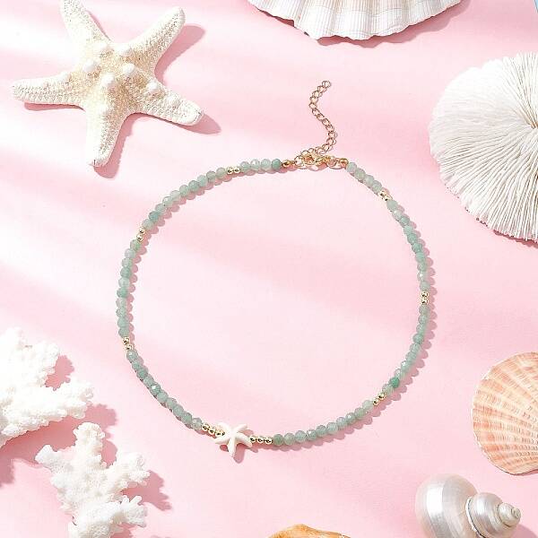 Summer Beach Natural Green Aventurine Round Beaded Necklaces