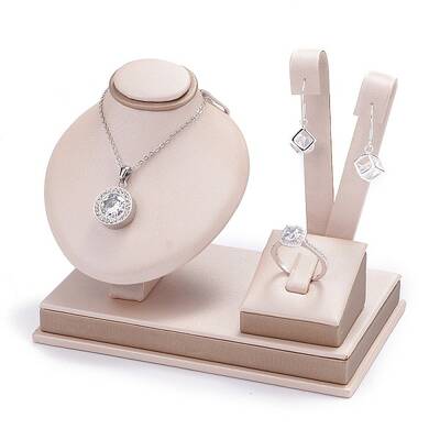 Wooden Clovered with PU Leather Jewelry Displays