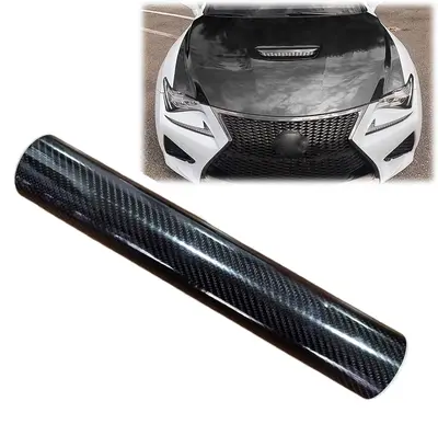 12In x 59In Carbon Fiber Vinyl Wraps Self Adhesive Film, High Gloss Black Carbon Fiber Car DIY Vinyl Wrap Sticker Wrap Roll W...