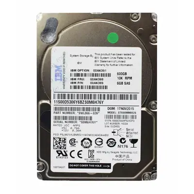 00AK389 IBM 600GB 6Gb/s SAS 10000 2.5-Inch Hard Drive