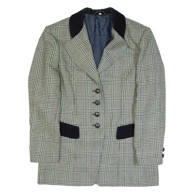 Womens Blazer Jacket Black Wool 90s Check S