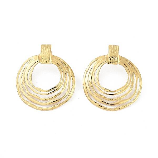 Ion Plating(IP) 304 Stainless Steel Multi-Layer Wire Ring Stud Earrings for Women