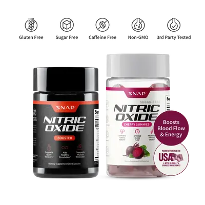 Snap Supplements - Nitric Oxide Booster 60ct + Cherry Flavor Nitric Oxide Gummies - Natural Supplement