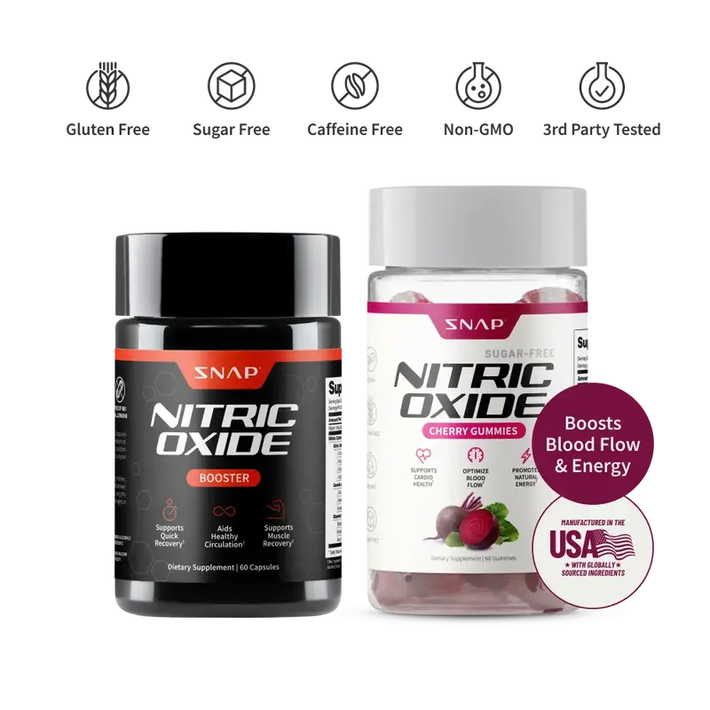 Snap Supplements - Nitric Oxide Booster 60ct + Cherry Flavor Nitric Oxide Gummies - Natural Supplement