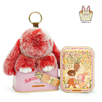 BunnyLulu Handmade Fluffy Bunny PomPom Keychain with Designed Tin Box, Cute Graduation Gift, Summer Travel Accessory, Birthda...