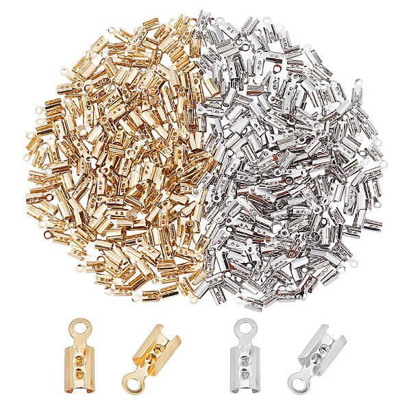 400Pcs 2 Style Brass Folding Crimp Cord Ends