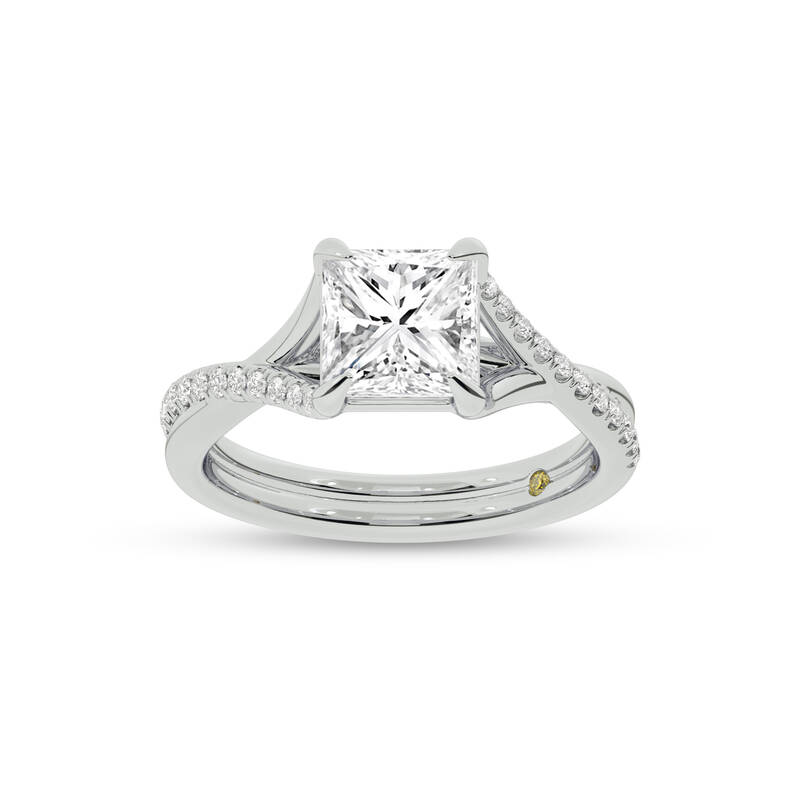 Lumen Twisted Pavé Shank Princess Cut Lab Diamond Engagement Ring | 14K White Gold 4 1/4 CT. TW.
