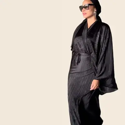 Black 2 Piece Modest Set - Elegant Daily Wear for Women with Plisse Fabric and Loose Fit Design