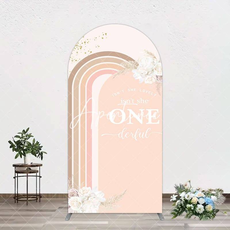 Aperturee Boho Floral Rainbow Isnt She Onederful Arch Backdrop, 1.6X4FT(0.5X1.2M), 38.18 USD, arch backdrop kit, GLH0F387-A
