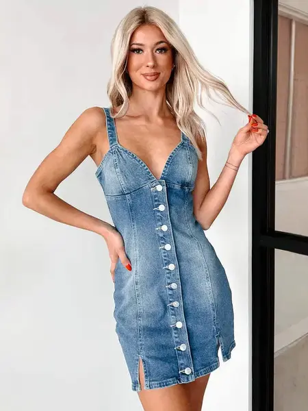 Women's Buckle trim Mid-length Cowboy suspenders Fashion Dresses