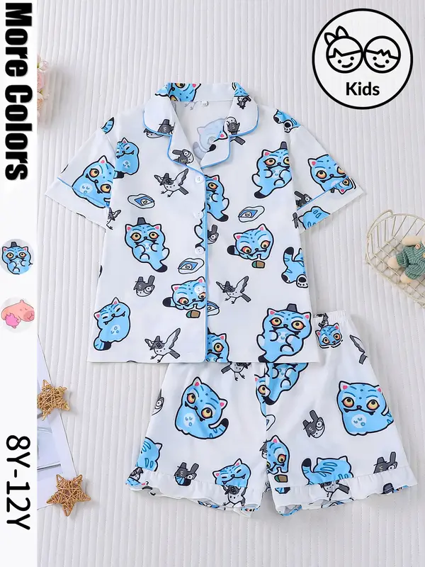 Kpop Demon Hunters Kids Pajama Set, Summer New Lapel Short Sleeve Shorts, Cute Hamster Heart Cardigan Print, Home Wear