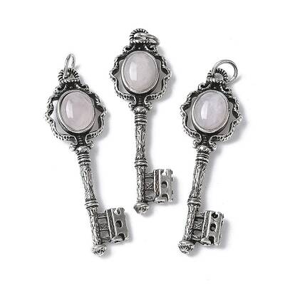 Key Brass Natural Rose Quartz Big Pendants