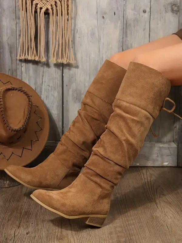 Women's Fashionable Solid Color Pointed Toe Knee Boots, Casual Western Style Boots for Daily Wear, Trendy All-match Boots for...