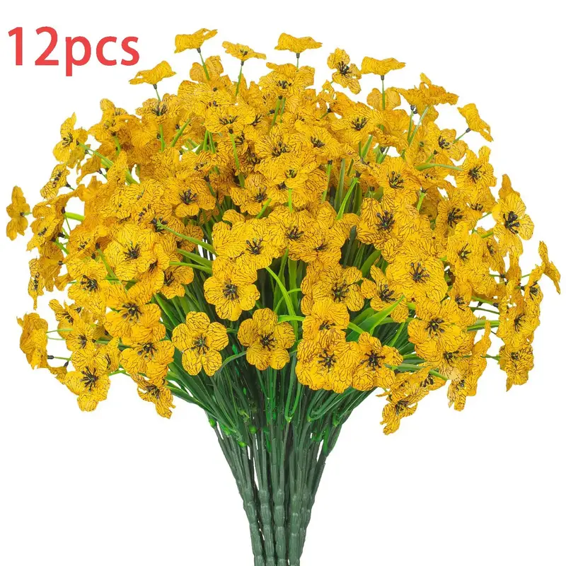 Artificial Flower, 12pcs Natural Style UV Protective Indoor Plants Faux Flower, Decorative Outdoor Flower Bouquet for Home ...