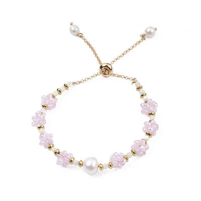 Natural Pearl & Glass Braided Slider Bracelet