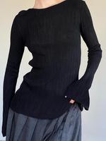 Women's Plain Lettuce Trim Flounce Sleeve Tee, Elegant Womenswear, Casual Comfort Longsleeves Boat Neck T-shirt for Spring &...