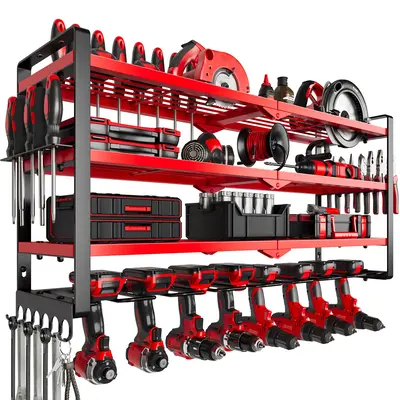 Nattydot Tool Organizer, Garage Tool Storage, 4 Layer Cordless Tool Organizer with 8 Drill Holder, Garage Utility Shelve, Gif...