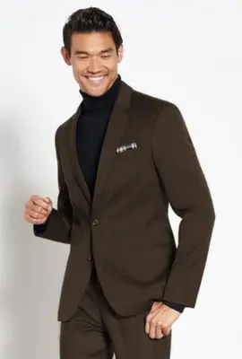 Suit And Turtleneck Combo - Turtleneck Prom Outfits - Prom Turtleneck  Brown Suit