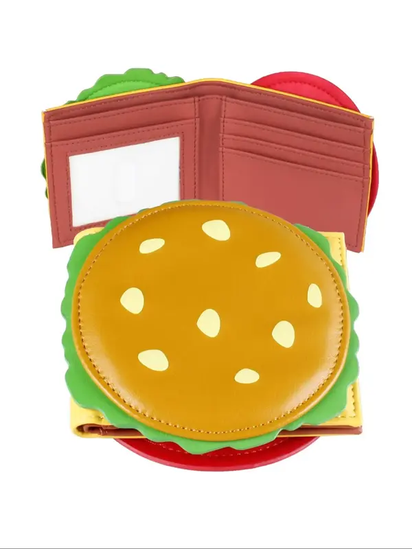 Cute Hamburger Shaped Bifold Wallet, Colorblock Card Holder, Fashionable Moneybag for Women & Girls, Casual Trendy Versatile ...