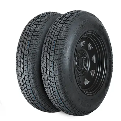 Garvee 2-Pack Trailer Tire On Rim ST205/75D15 15In Black 5 Lug 4.5 PCD Load Range C