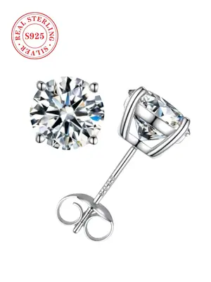 S925 Sterling Silver Round Cut Moissanite Earrings, 2024 New Style Fashion Moissanite Earring for Party, Daily Decor, Exquisi...