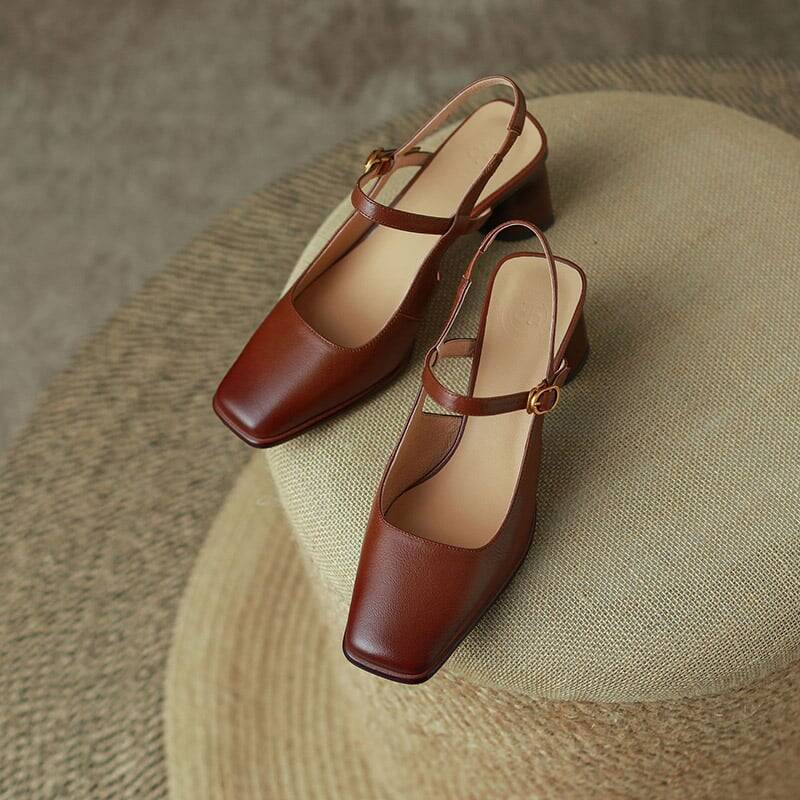CHIKO Julieann Square Toe Block Heels Slingback Shoes