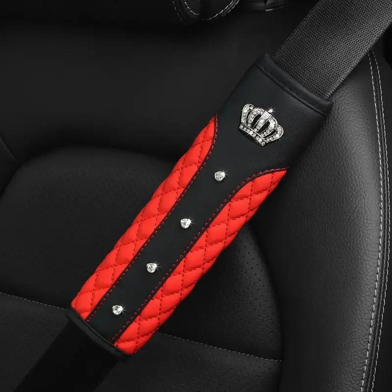 Rhinestone Crown Pattern Car Seat Belt Cover, Artificial Sheepskin Car Seat Belt Protector, Car Interior Decoration Accessori...