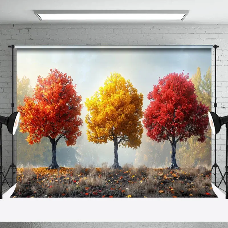 Grassland Maple Trees Autumn Scenery Photo Backdrop