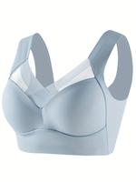 Women's Solid Contrast Mesh Sheer Bralette, Breathable Comfortable Wireless Bra, Women's Lingerie for All Seasons, Womenswear...