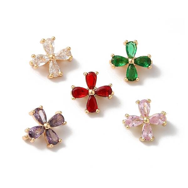 Brass Pave Glass Flower Spacer Bars