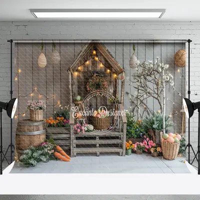 Spring Easter Wooden House Interior Photo Backdrop - Aperturee