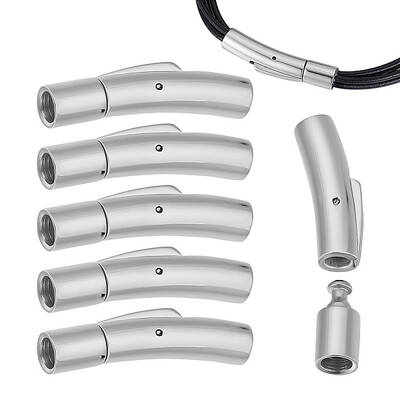 6Pcs Column 304 Stainless Steel Bayonet Necklace Clasps with Push Button