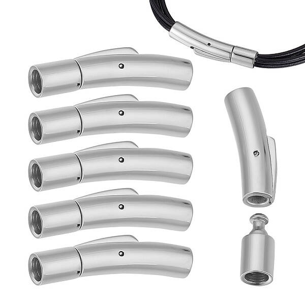 6Pcs Column 304 Stainless Steel Bayonet Necklace Clasps with Push Button