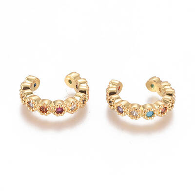 Golden Plated Brass Micro Pave Cubic Zirconia Cuff Earrings