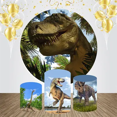 Dinosaur Wild Greed Tree Round Birthday Backdrop Kit - Aperturee