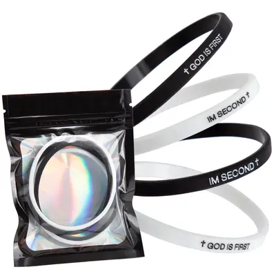 4 Pack GOD IS FIRST IM SECOND Bracelets - Interchangeable Black & White Christian Silicone Bands, Mix & Match Scripture Wrist...