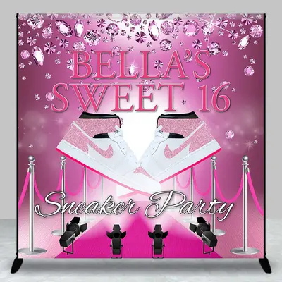 Custom Pink Carpet Sneaker Party Birthday Backdrop - Aperturee