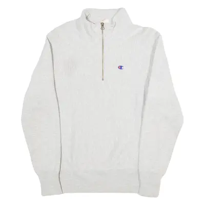 CHAMPION Mens Jumper Grey 1/4 Zip Tight Knit S