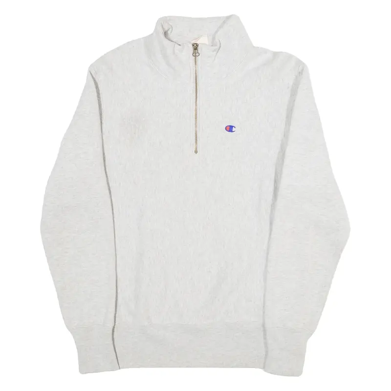 CHAMPION Mens Jumper Grey 1/4 Zip Tight Knit S