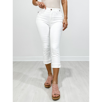 Judy Blue SHINE Mid-Rise White Cuffed Denim Capris