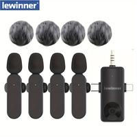 Lewinner 4 microphones Wireless Lavalier microphone, Lapel mic, Intelligent Noise Reduction, Supports Mobile phones,Computers...