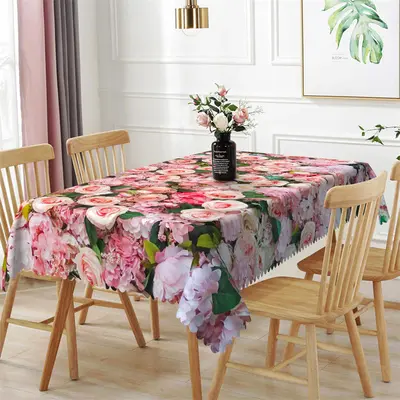 Natural Pink Flowers Spring Rectangle Tablecloth - Aperturee