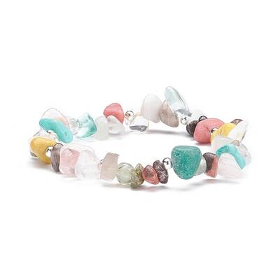 Natural & Synthetic Mixed Gemstone Chips Beaded Stretch Bracelet for Women