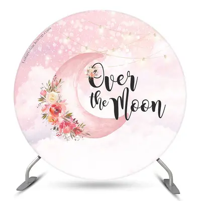 Aperturee Over The Moon Pink Floral Round Birthday Backdrop | Circle Birthday Backdrop Cover | Round Backdrop Cover Diy | Cir...