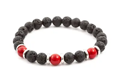 Agato MINK55 Lava Stone and Howlite Bead Bracelet - Length: 17cm