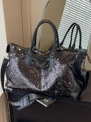 Fashion Glitter Sequin Decor Travel Bag, Large Capacity Duffel Bag with Independent Shoe Compartment, Fitness Bag for Men & W...