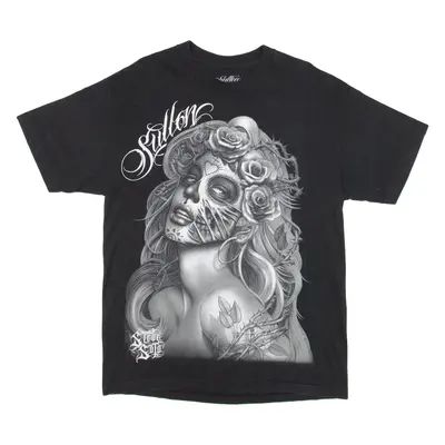 SUTTON Steve Solo Mens Biker T-Shirt Black Crew Neck L