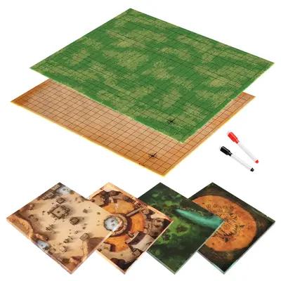 CZYY DND Foldable Mat Dry Erase TTRPG Map Grassland & Desert Two-Sided Cardboard Terrain 27x23 Inches with Square Grid - Port...